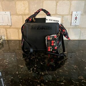 Steve Madden Black Crossbody Bag with Cherry Accent